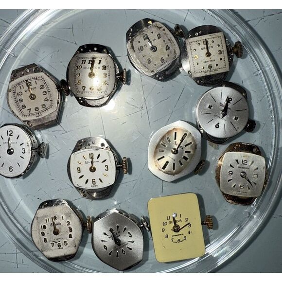 Lot Of 12Antique/Vintage Ladies Swiss & U.S. Watch Movements For Parts Repair